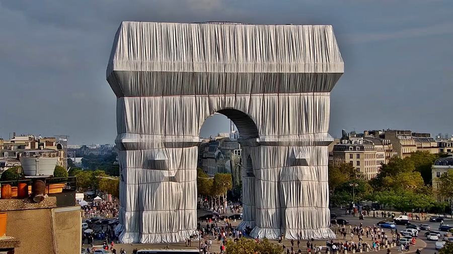 Париж (Paris) времето уеб камера център, опакованата 'Триумфална' арка (Arc de Triomphe), площад 'Шарл дьо Гол', в западния край на прочутия бул. 'Шанз-Елизе', столица Франция (France), kamerite Free-WebCamBG